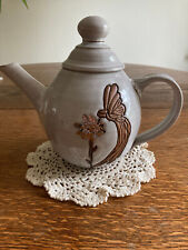 Vintage Handmade Signed Ceramic Teapot w/ Two Spoon/Tea Bag Rests picture