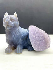 1pc Natural geode agate Quartz Carved cat Crystal Reiki Healing decorate gift picture