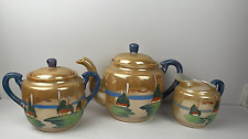 Vintage Trico Nagoya Japan China Lusterware Teapot, Creamer, &Lidded Sugar Bowl picture