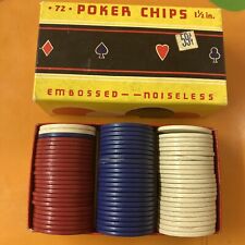 72 Vintage Poker Chips Embossed Noiseless Red White Blue C.D. Baird & Co picture