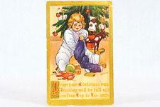 Marion Miller Antique Christmas Art Postcard Gold Gilded Embossed X-Mas Card picture