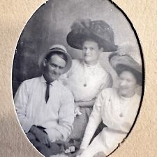 Antique Photo Formal Funny Victorian Fancy Hats Laughing Group Early 1900s picture