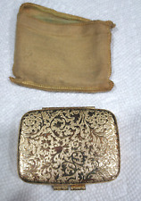 Vintage Revlon Gold Tone Compact w/ Mirror & Tan Cloth Cover picture