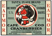 VINTAGE 1930 CRANBERRY CRATE LABEL NEW YORK CAPE COD CHICAGO SANTA CLAUS XMAS G2 picture
