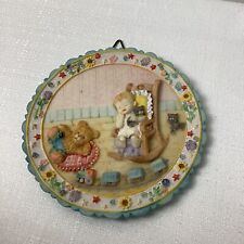 Vintage 3D Wall Plate Plaque Toddler In Rocking Chair Bear Train picture