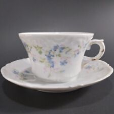 Antique Vintage Teacup & Saucer Set Weimar Germany Blue Violet Floral Pattern picture