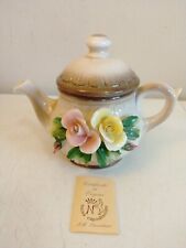 Vintage Nuova Capodimonte Italy Teapot Pink and Yellow Roses  picture