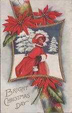 Postcard Bright Christmas Day Woman Red Dress + Hat With Muff  picture