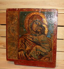 Vintage hand painted Orthodox icon Virgin Mary Christ child picture