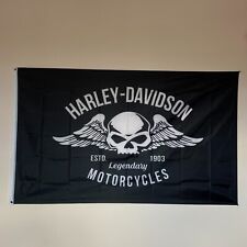 Premium Harley Davidson Motorcycle Skull Flag 3x5ft Legendary Banner Garage Sign picture