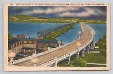 York-Lancaster Inter-County Bridge & Susquehanna River Pa Linen Postcard No 3641 picture