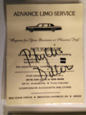Vintage Circa 1990 Phyllis Diller Autograph on Benton Harbor, MI Limo Rate Card picture