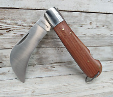 Wood Pocket Utility Knife Folding Lockback Wooden Handle Stainless Steel Blade picture