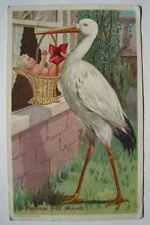 Stork Delivers Baby to Window; Message from Heaven Old 1909 Humor Postcard picture