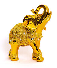 10” (H) Gold Color Elephant Statue with Trunk Facing Upwards Elephants Decor picture