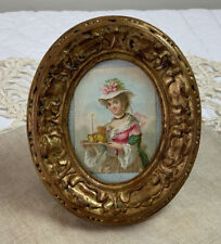 Vintage Antique Victorian Trade Card Framed, Oval, Lady With Biscuits picture