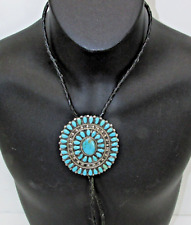 P & V By Joe Navajo Sterling Silver Turquoise Signature Bolo Tie Signed -AMAZING picture