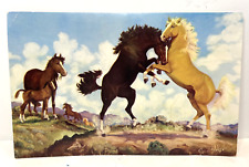 POSTCARD BATTLE OF THE STALLIONS VERN PARKER LARGE WESTERN ARTIST picture