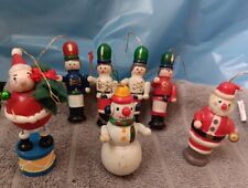 Vintage Lot of 7 Mini Wooden Christmas Ornaments, Santa, Snowman, Soldier ***** picture