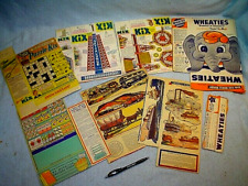 VINTAGE WHEATIES, KIX & QUAKER PUFFED RICE CEREAL CARDBOARD BOX CUT-OUT PREMIUMS picture
