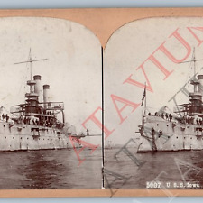 c1890s USS Iowa Docked Navy Battleship Real Photo Stereoview Naval Steamship V43 picture