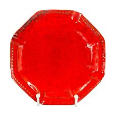 Mid Century Italian Art Pottery Tray Dish Bright Red Glaze Marked Italy Vintage picture
