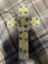 Ceramic Wall Cross Crucifix Floral 8.75x5.25 in Daisies picture