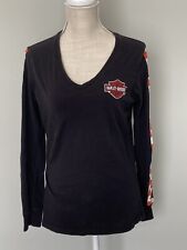 Harley Davidson logo black checkered long sleeve top size large  picture