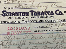 Original 1930 Scranton Tobacco Co. Billhead Receipt Cigars Confectionery picture