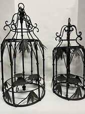 Two Beautiful Vintage Wrought Iron Hanging Candle Holder Three Candles Each picture