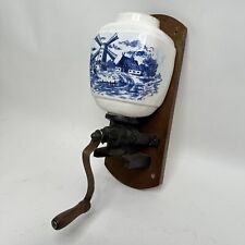 Vintage Blue & White Delft Dutch Windmill Wall Mount Coffee Spice Grinder picture