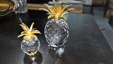 Swarovski Crystal Pineapple with Gold Leaves - Set Of 2 Sizes picture