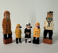 Hand Carved Wooden Fisherman Captain Sailors Nautical Figures Set of 5 Folk Art picture