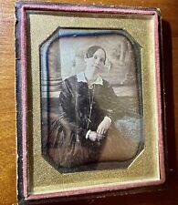 1840S DAGUERREOTYPE POSSIBLE ID'D PRETTY WOMAN, TINTED, PAINTED BACKDROP, SEALED picture