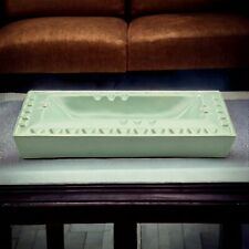 Vtg MCM Art Deco Aztec Mayan Light Mint Green Rectangle Ceramic Ashtray 11.75 in picture