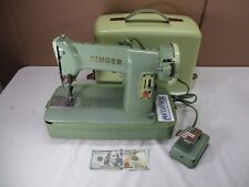 Vintage 1950's Singer Portable Sewing Machine in Mint Green 185J w/ Case CANADA picture