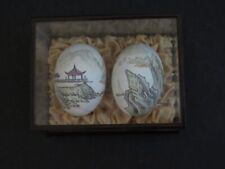 Lovely Pair of Vintage Oeiental Hand painted Eggs in glass box, Japanise picture