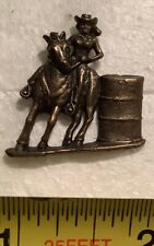 Vintage Cowgirl Barrel Western Cowboy Boot Silver Colored Lapel Hat Pin picture