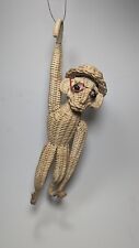 Vintage Woven Wicker Rattan Hanging Monkey, Top Hat, Red Glasses, MCM Mid  picture
