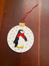 Vintage Hand Painted Wooden Penguin Christmas Ornament ~1985 Midwest Taiwan picture