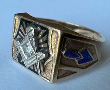 Vintage 10K Yellow Gold & Diamond Freemason Masonic Ring Size 11 picture