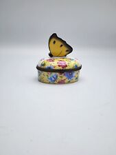 Limoges Trinket Box Vintage Purple Butterfly Hand Made Porcelain Collectable  picture