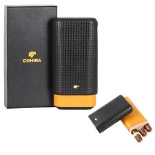 Leather Cedar Wood Cigar Case Portable Humidor 3 Cigars Yellow Box for Cohiba picture
