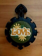 Chris Rhame Vintage Ceramic Black Green Yellow Love Flower Trivet picture