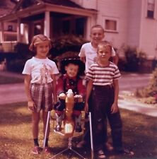 c1950s Family~Siblings~Boy in Cowboy Costume~Rocking Horse~120mm VTG Film Slide picture