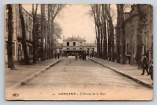 France GUINGAMP L'Avenue de la Gare Railroad Train Station Old Vtg Postcard View picture