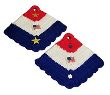 Set 2 Potholders Hot Pads Crochet Knit Red White Patriotic Americana Embellished picture
