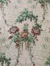 Antique Vtg French Cameo Roses Cartouche Cotton Tapestry Jacquard Fabric #2~Rose picture