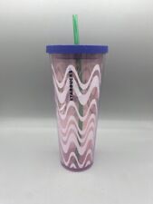 Starbucks Wavy Baby Pink Cold 24oz Cup Venti Tumbler w/purple lid picture