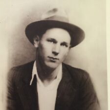 Vintage Sepia Photo Reprint Young Man Suit Jacket Hat 3.5 x 5 Inches picture